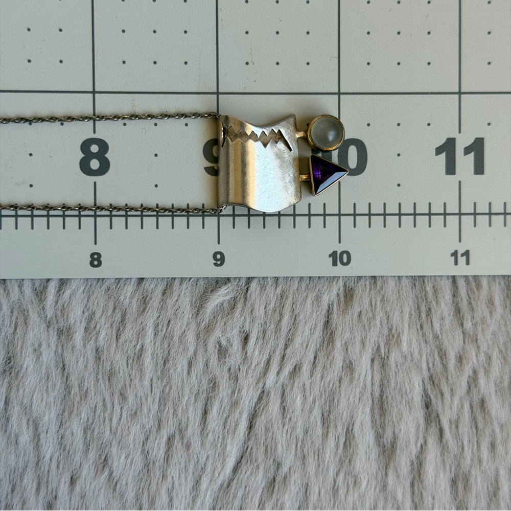 WRE Vintage Artisan Abstract Modernist Amethyst White Stone 925 Pendant Necklace - Picture 7 of 15